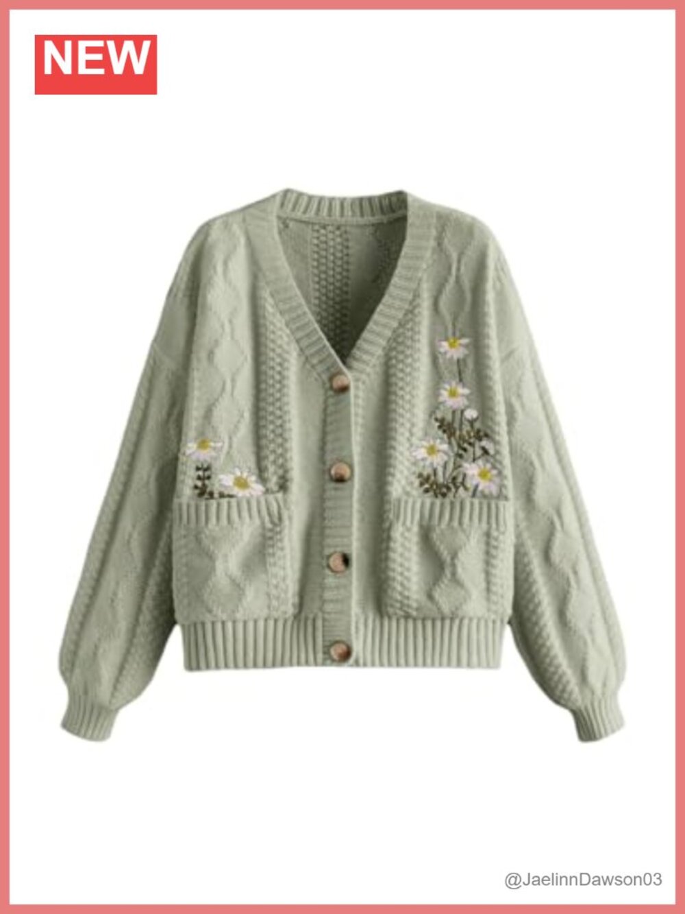 Chunky Boho Button Up Cottagecore Oversized Cardigan Floral Embroidered